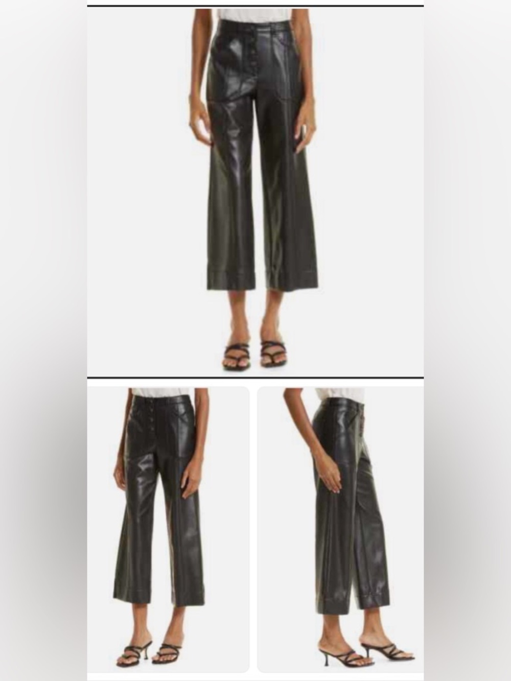 Cinq a Sept Benii Black Faux Leather Wide-Leg Crop Pants Size 6 NWT